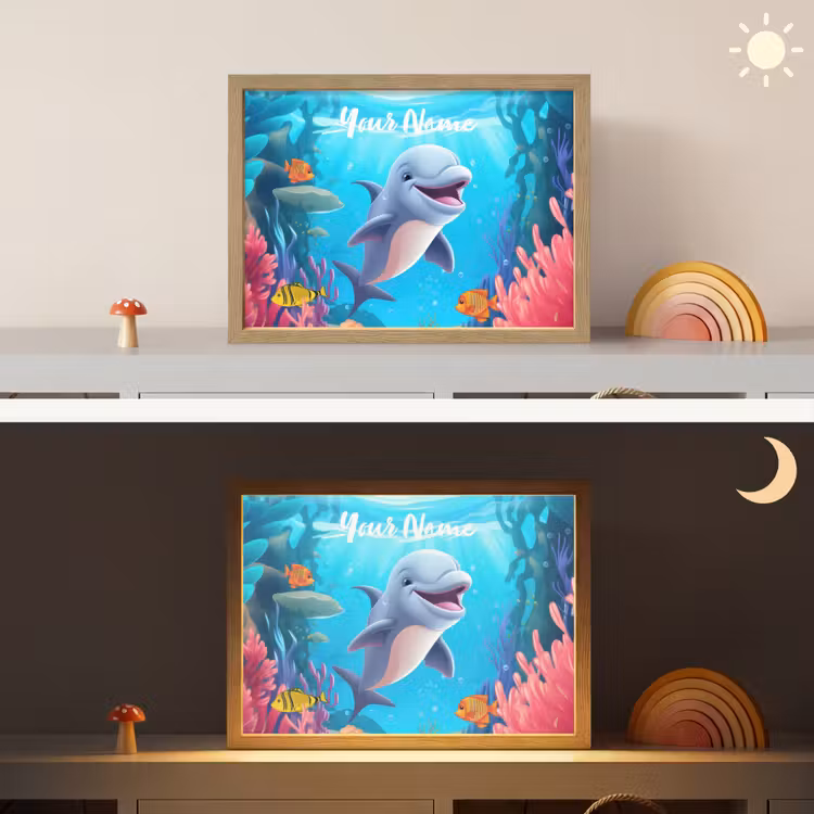 Dolfijn - Zeedieren - Onderwater - Kinderen - Meisjes Light Box met batterij (Wandlamp kind) middel -sfeer3_kind