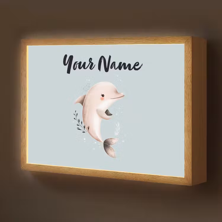 Dolfijn - Zeewier - Grijs Light Box met batterij (Wandlamp kind) middel -z3d_website