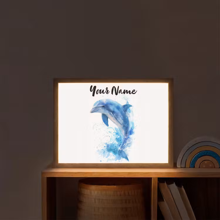 Dolfijn - Water - Blauw Light Box met batterij (Wandlamp kind) middel -sfeer1_kind