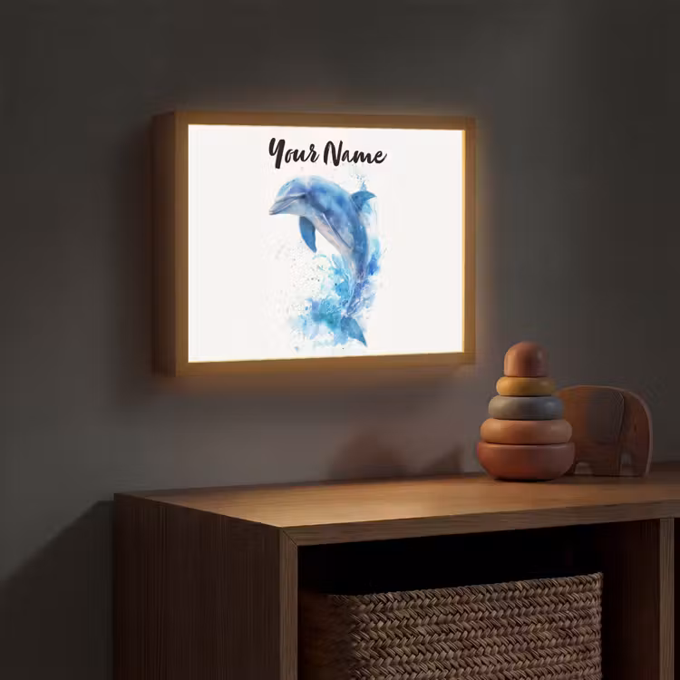 Dolfijn - Water - Blauw Light Box met batterij (Wandlamp kind) middel -sfeer5_kind