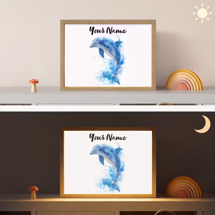 Dolfijn - Water - Blauw Light Box met batterij (Wandlamp kind) middel -sfeer3_kind