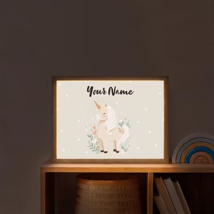 Stippen - Eenhoorn - Minimalistisch - Bloemen Light Box met batterij (Wandlamp kind) middel -sfeer1_kind