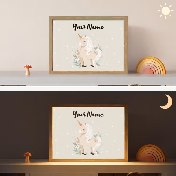 Stippen - Eenhoorn - Minimalistisch - Bloemen Light Box met batterij (Wandlamp kind) middel -sfeer3_kind