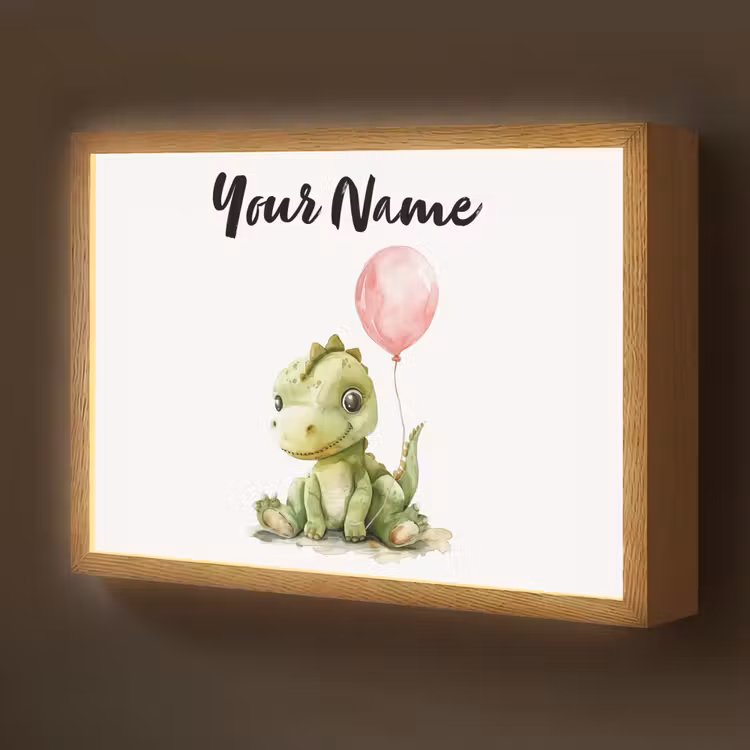 Draak - Baby dier - Roze ballon Light Box met batterij (Wandlamp kind) middel -z3d_website