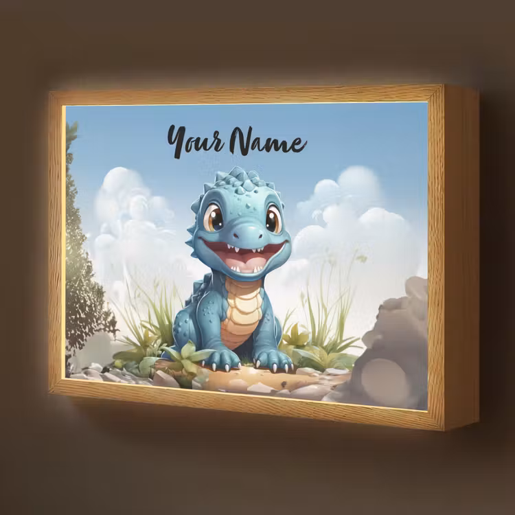 Draak - Blauw - Jongens - Kinderen Light Box met batterij (Wandlamp kind) middel -z3d_website