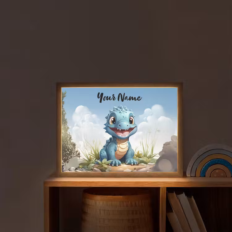 Draak - Blauw - Jongens - Kinderen Light Box met batterij (Wandlamp kind) middel -sfeer1_kind