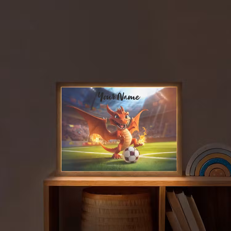Draak - Voetbal - Vuur - Stadion Light Box met batterij (Wandlamp kind) middel -sfeer1_kind