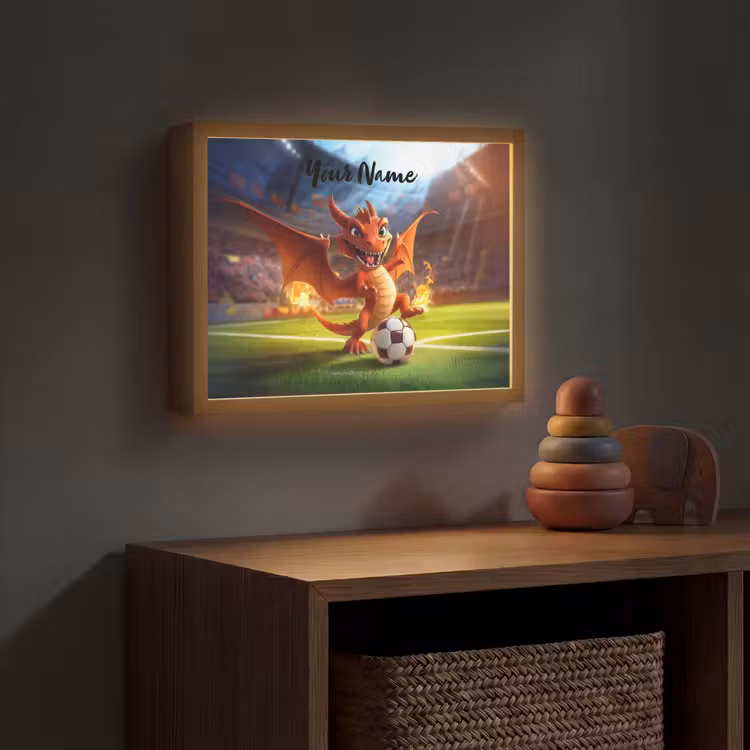 Draak - Voetbal - Vuur - Stadion Light Box met batterij (Wandlamp kind) middel -sfeer5_kind
