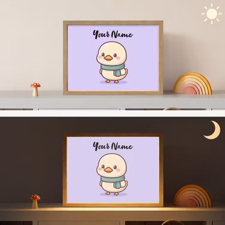 Eend - Paars - Sjaal Light Box met batterij (Wandlamp kind) middel -sfeer3_kind