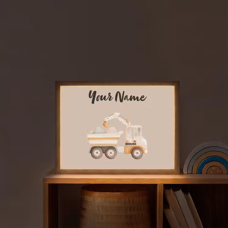 Kiepwagen - Auto - Beige - Stenen Light Box met batterij (Wandlamp kind) middel -sfeer1_kind