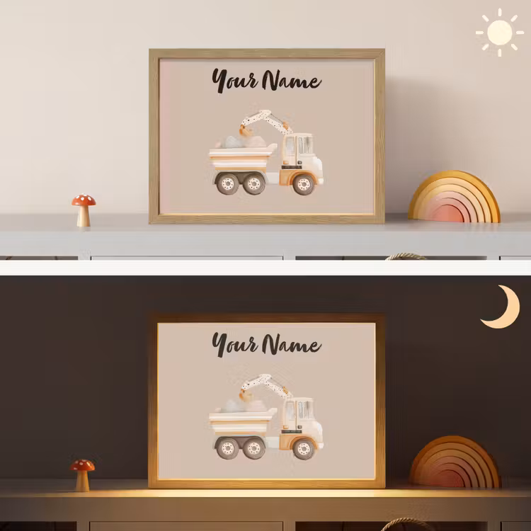 Kiepwagen - Auto - Beige - Stenen Light Box met batterij (Wandlamp kind) middel -sfeer3_kind