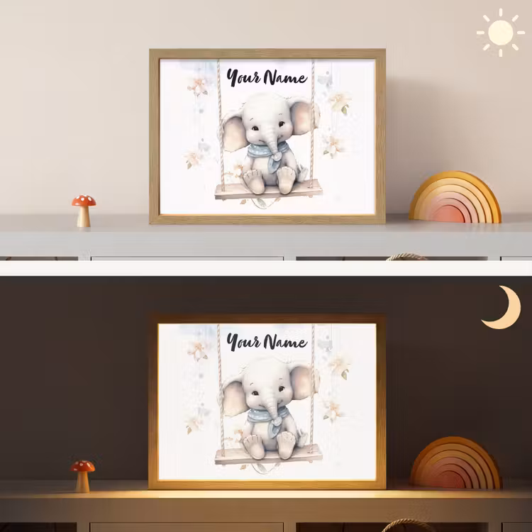 Olifant - Dier - Kinderen Light Box met batterij (Wandlamp kind) middel -sfeer3_kind