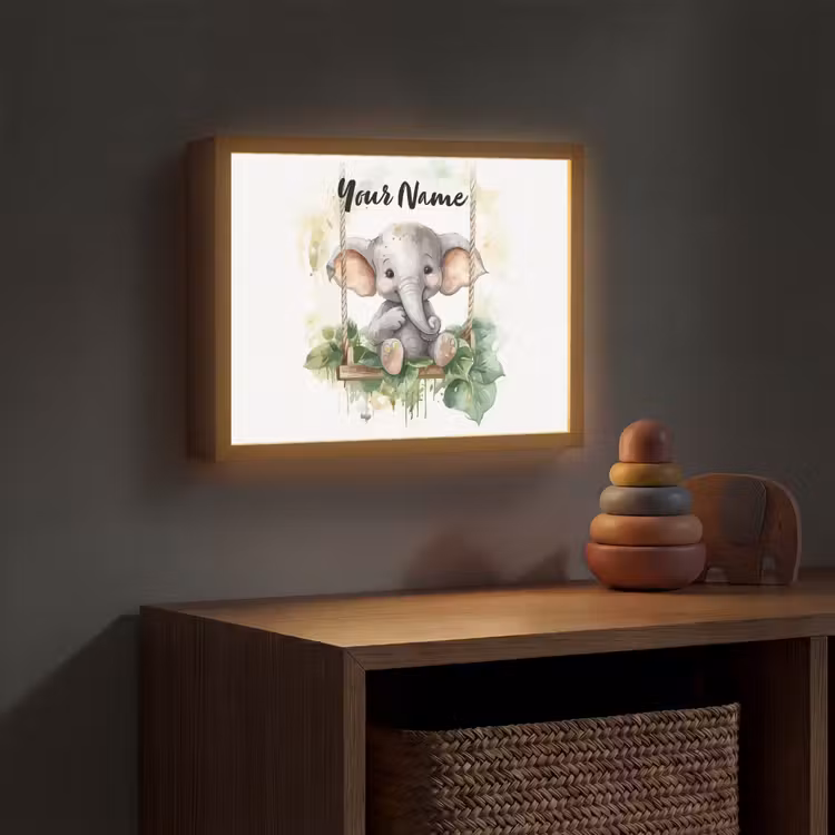 Olifant - Dier - Kinderen - Jungle Light Box met batterij (Wandlamp kind) middel -sfeer5_kind
