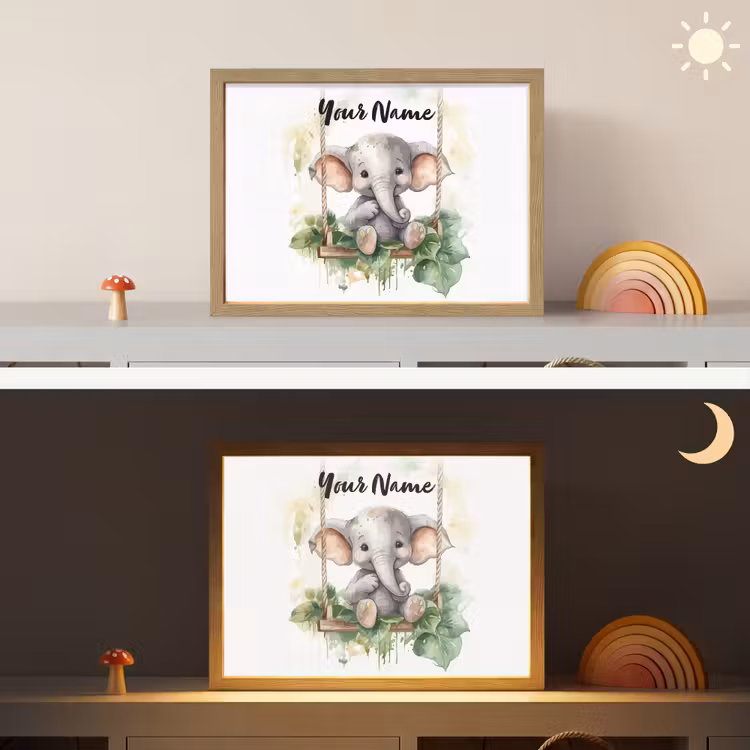 Olifant - Dier - Kinderen - Jungle Light Box met batterij (Wandlamp kind) middel -sfeer3_kind