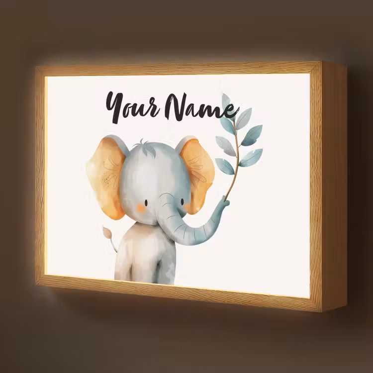 Olifant - Dier - Pastel kleuren Light Box met batterij (Wandlamp kind) middel -z3d_website