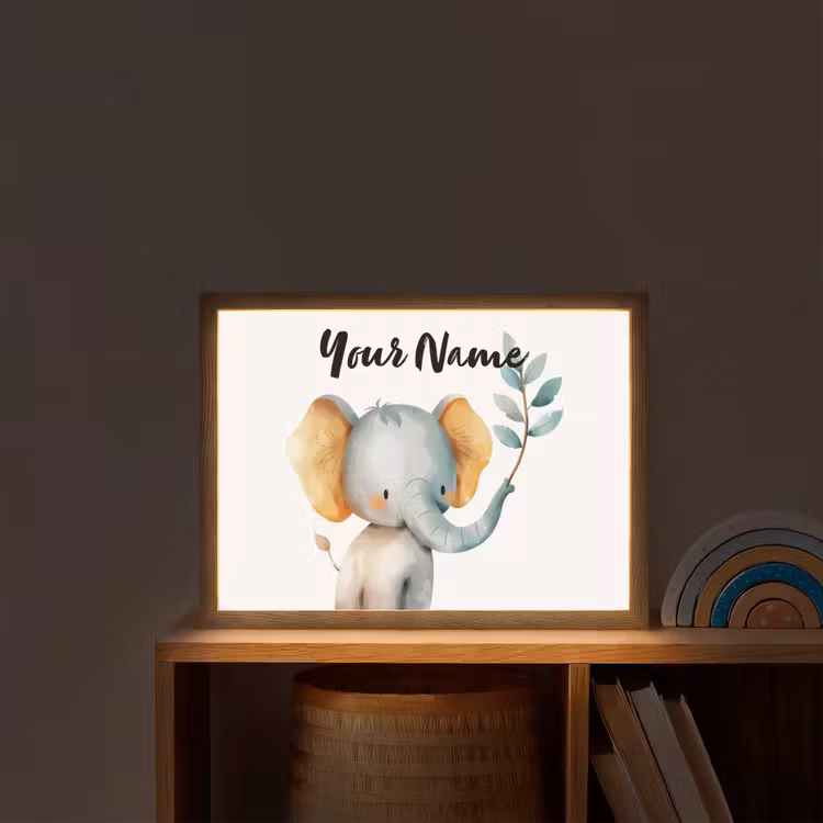 Olifant - Dier - Pastel kleuren Light Box met batterij (Wandlamp kind) middel -sfeer1_kind