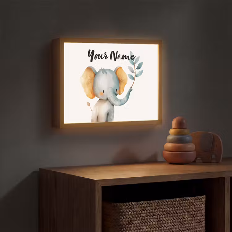 Olifant - Dier - Pastel kleuren Light Box met batterij (Wandlamp kind) middel -sfeer5_kind