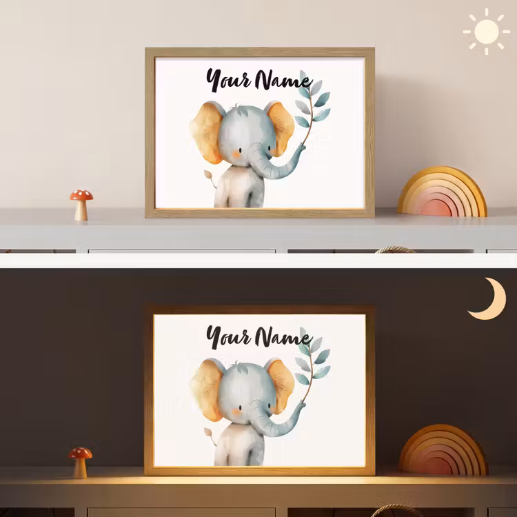 Olifant - Dier - Pastel kleuren Light Box met batterij (Wandlamp kind) middel -sfeer3_kind