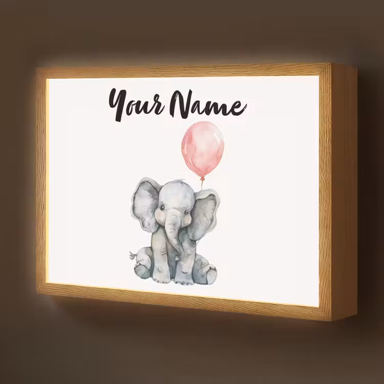 Olifant - Baby dier - Roze ballon Light Box met batterij (Wandlamp kind) middel -z3d_website