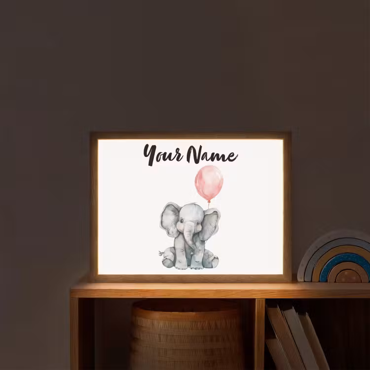 Olifant - Baby dier - Roze ballon Light Box met batterij (Wandlamp kind) middel -sfeer1_kind