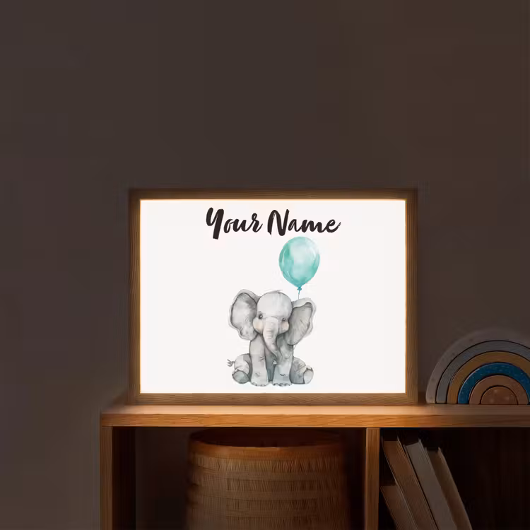 Olifant - Baby - Dieren - Blauwe ballon Light Box met batterij (Wandlamp kind) middel -sfeer1_kind
