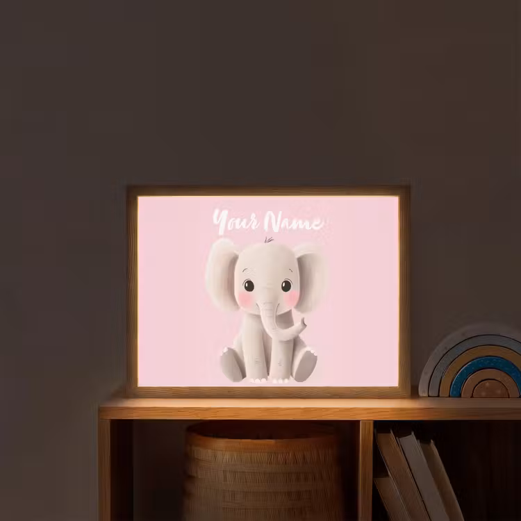 Olifant - Baby - Roze - Cartoon Light Box met batterij (Wandlamp kind) middel -sfeer1_kind