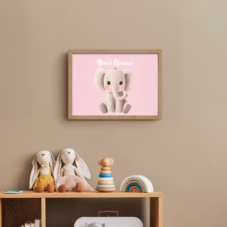 Olifant - Baby - Roze - Cartoon Light Box met batterij (Wandlamp kind) middel -sfeer2_kind