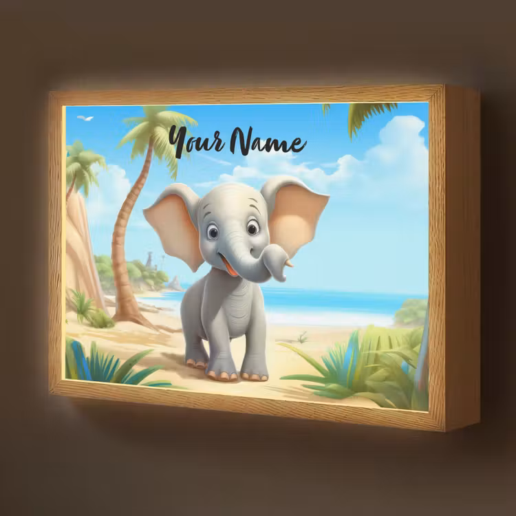 Olifant - Strand - Dieren - Meisjes - Kind Light Box met batterij (Wandlamp kind) middel -z3d_website