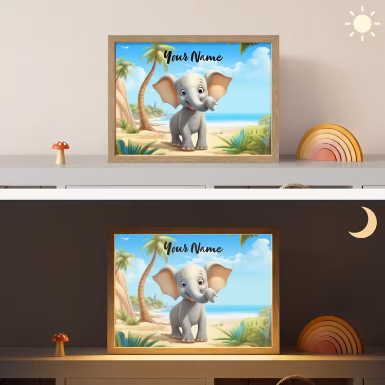 Olifant - Strand - Dieren - Meisjes - Kind Light Box met batterij (Wandlamp kind) middel -sfeer3_kind