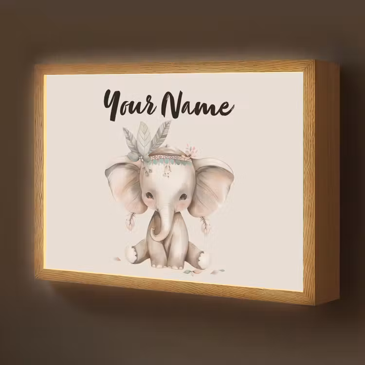 Olifant - Bohemian - Dieren - Boho Light Box met batterij (Wandlamp kind) middel -z3d_website