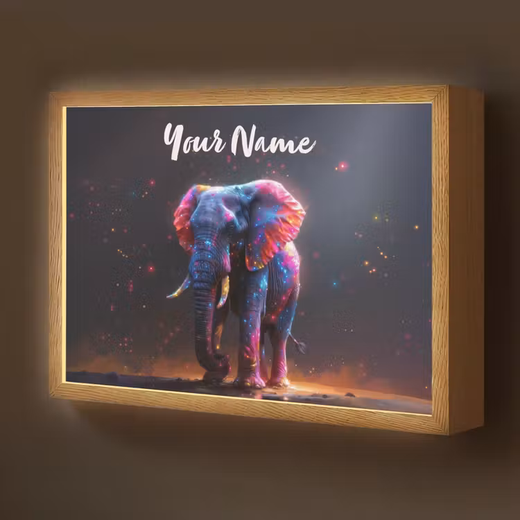 Olifant - Kleuren - Sterren - Dier Light Box met batterij (Wandlamp kind) middel -z3d_website