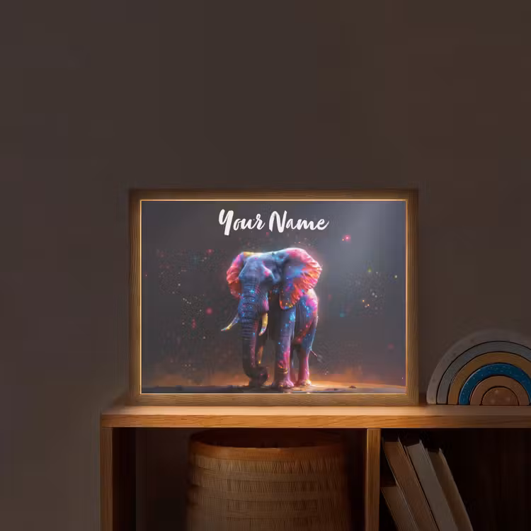 Olifant - Kleuren - Sterren - Dier Light Box met batterij (Wandlamp kind) middel -sfeer1_kind