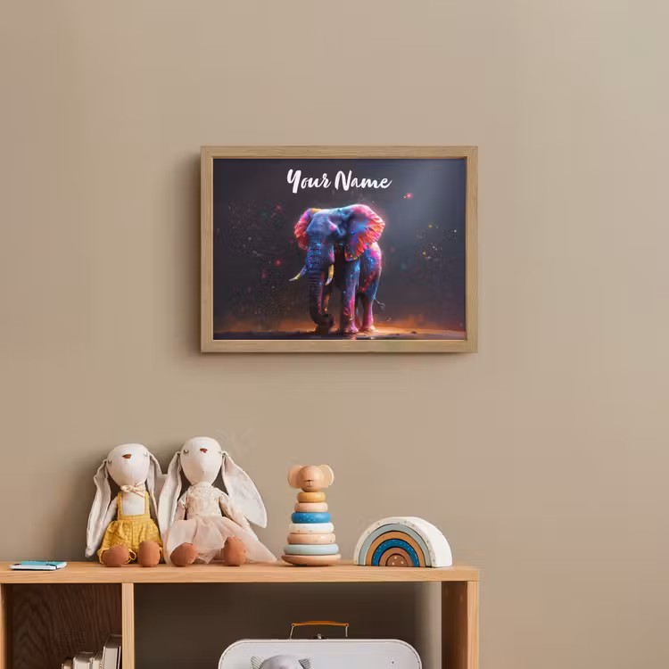 Olifant - Kleuren - Sterren - Dier Light Box met batterij (Wandlamp kind) middel -sfeer2_kind