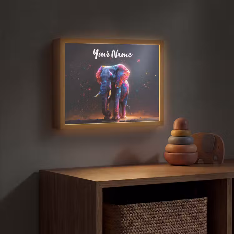 Olifant - Kleuren - Sterren - Dier Light Box met batterij (Wandlamp kind) middel -sfeer5_kind