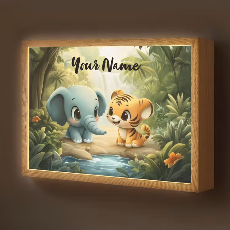 Olifant - Tijger - Bos - Jungle Light Box met batterij (Wandlamp kind) middel -z3d_website