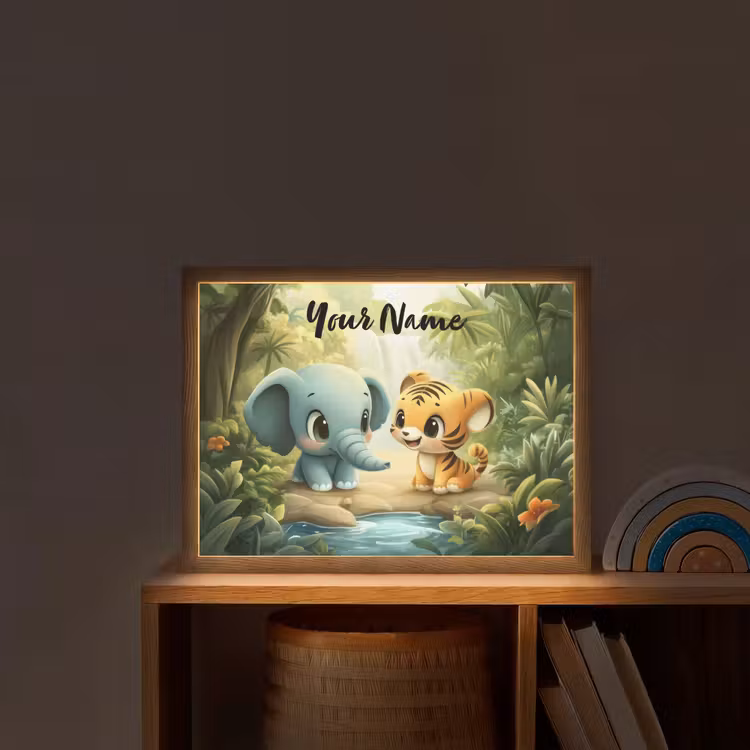 Olifant - Tijger - Bos - Jungle Light Box met batterij (Wandlamp kind) middel -sfeer1_kind