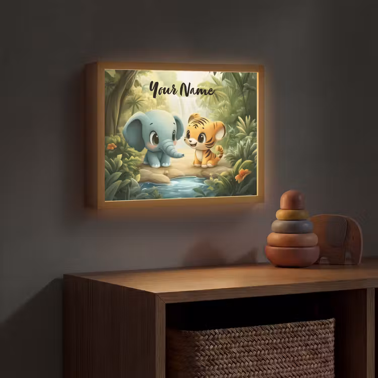 Olifant - Tijger - Bos - Jungle Light Box met batterij (Wandlamp kind) middel -sfeer5_kind