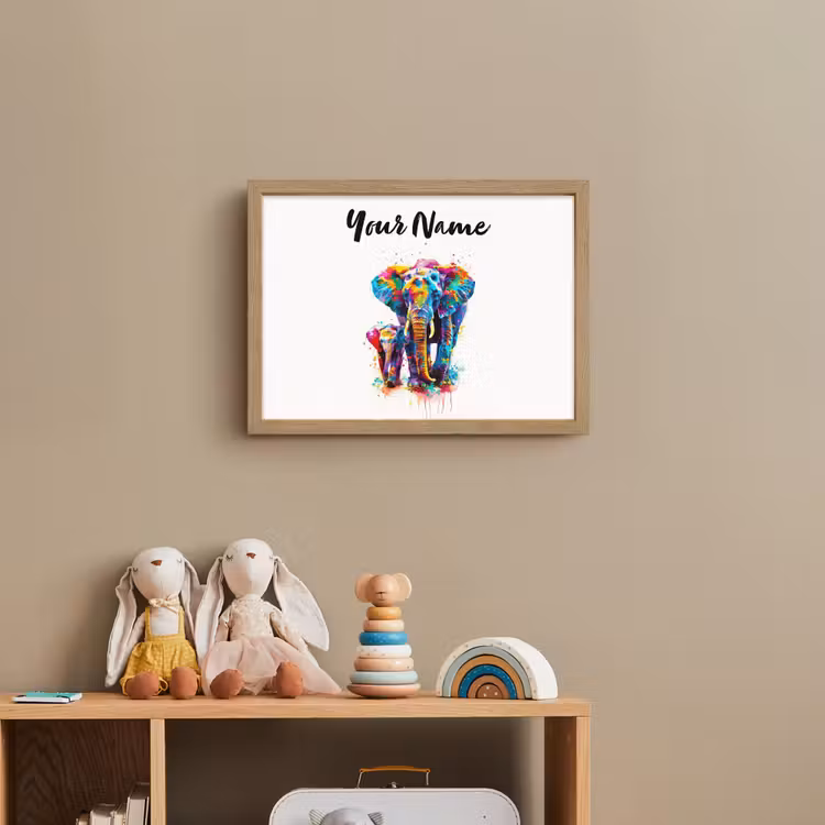 Olifanten - Dieren - Verf - Kleurrijk Light Box met batterij (Wandlamp kind) middel -sfeer2_kind