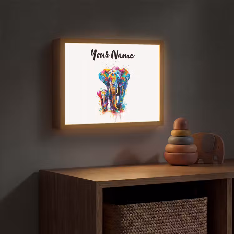 Olifanten - Dieren - Verf - Kleurrijk Light Box met batterij (Wandlamp kind) middel -sfeer5_kind