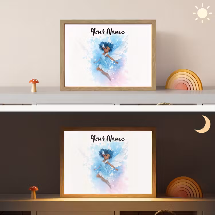 Elf - Blauw - Magie - Roze Light Box met batterij (Wandlamp kind) middel -sfeer3_kind