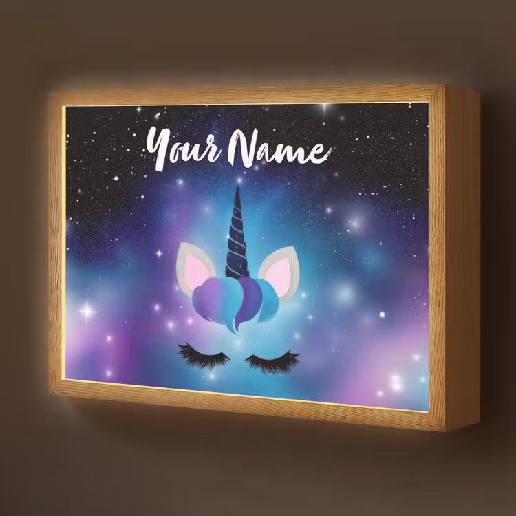 Wimpers - Eenhoorn - Sterren - Blauw Light Box met batterij (Wandlamp kind) middel -z3d_website