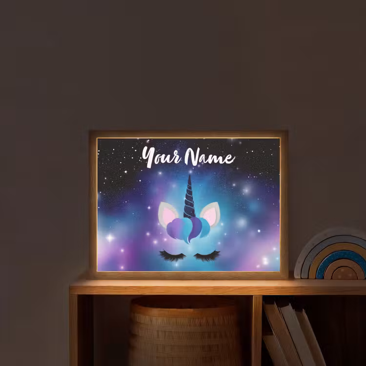 Wimpers - Eenhoorn - Sterren - Blauw Light Box met batterij (Wandlamp kind) middel -sfeer1_kind
