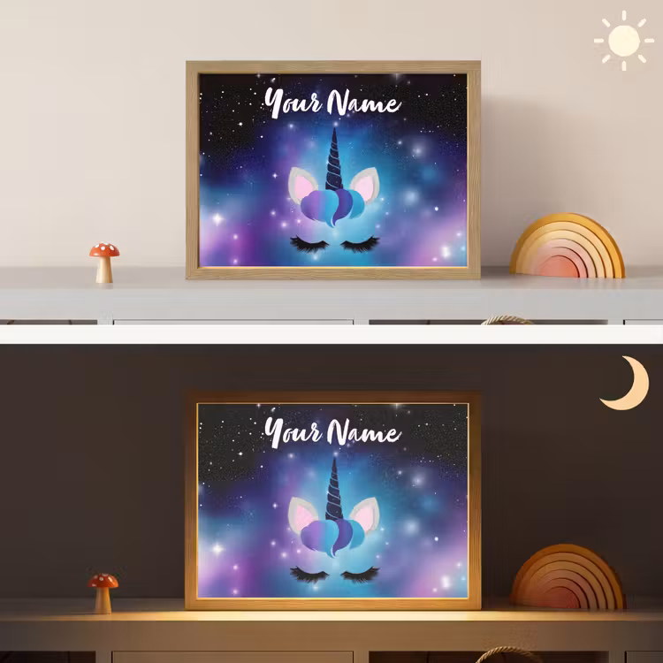 Wimpers - Eenhoorn - Sterren - Blauw Light Box met batterij (Wandlamp kind) middel -sfeer3_kind