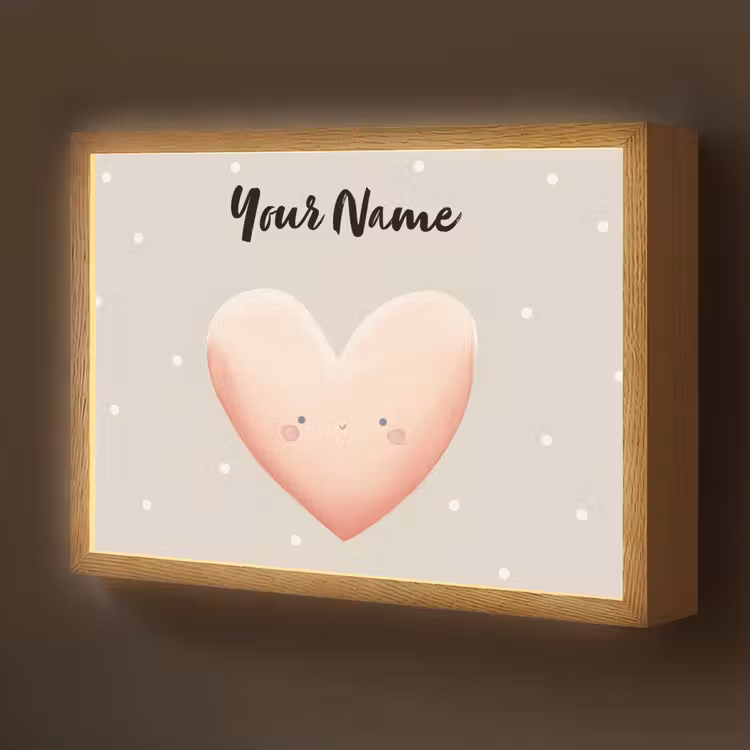 Gezichtje - Hart - Roze - Stippen Light Box met batterij (Wandlamp kind) middel -z3d_website