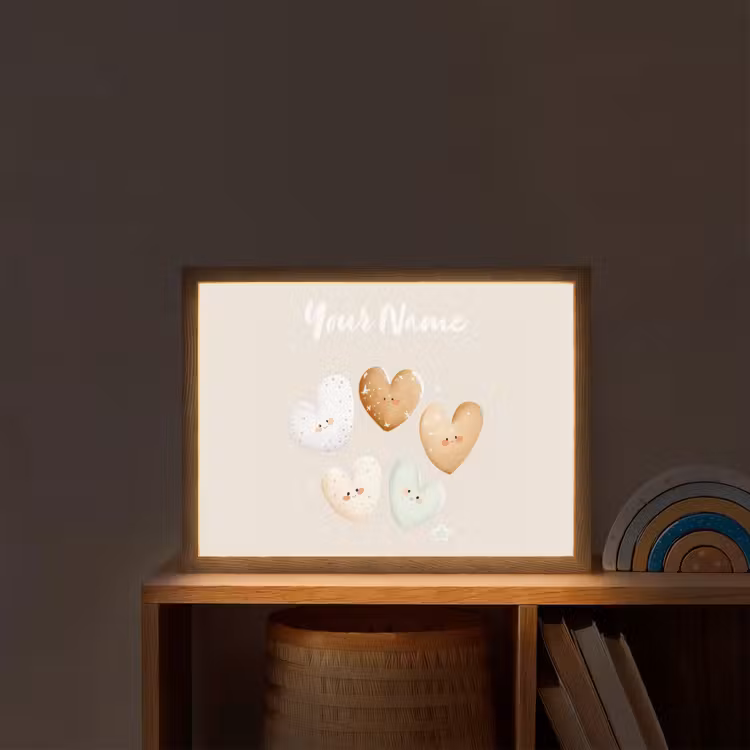 Gezichtjes - Hartjes - Pasteltinten - Sterretjes Light Box met batterij (Wandlamp kind) middel -sfeer1_kind