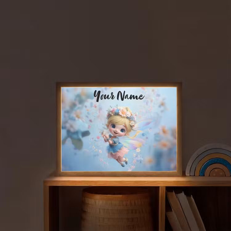 Fee - Bloemen - Sprookje - Blauw Light Box met batterij (Wandlamp kind) middel -sfeer1_kind