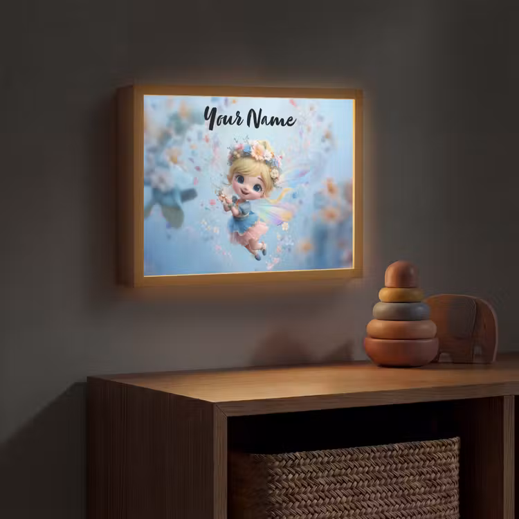 Fee - Bloemen - Sprookje - Blauw Light Box met batterij (Wandlamp kind) middel -sfeer5_kind