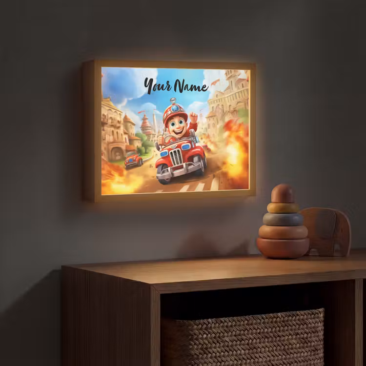 Brandweer - Jongens - Kinderen - Auto Light Box met batterij (Wandlamp kind) middel -sfeer5_kind