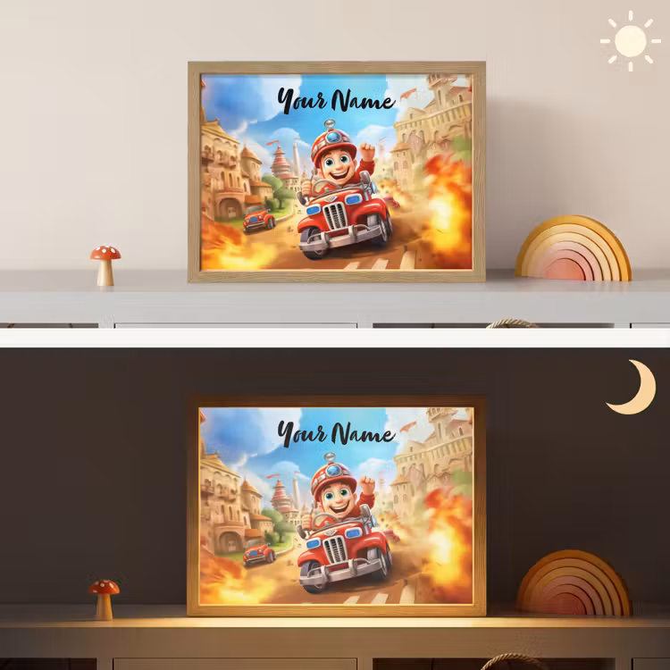 Brandweer - Jongens - Kinderen - Auto Light Box met batterij (Wandlamp kind) middel -sfeer3_kind