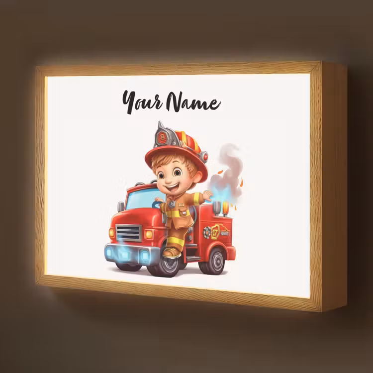 Brandweerwagen - Jongens - Kind - Rood Light Box met batterij (Wandlamp kind) middel -z3d_website